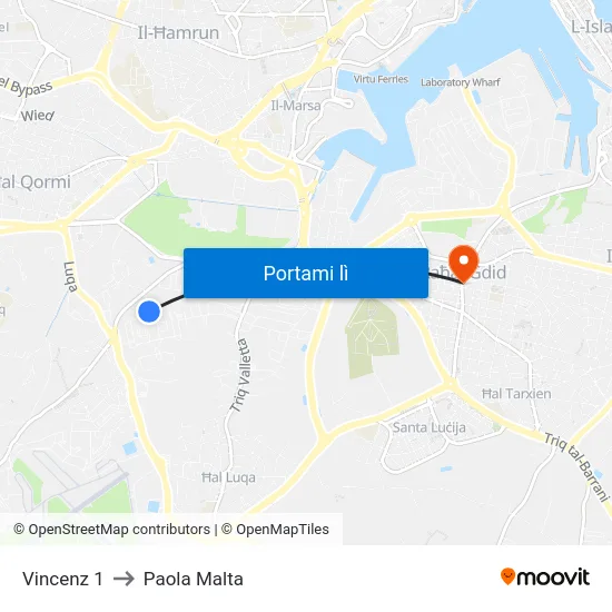 Vincenz 1 to Paola Malta map