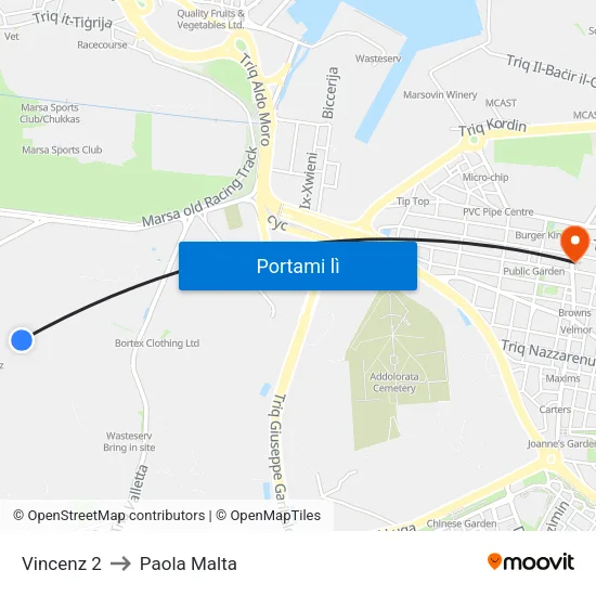 Vincenz 2 to Paola Malta map