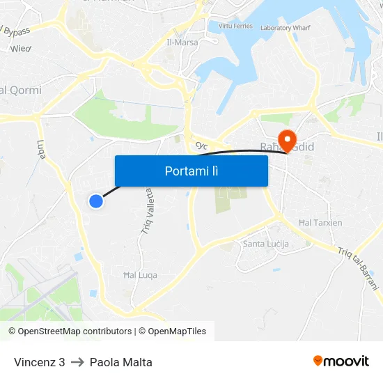 Vincenz 3 to Paola Malta map