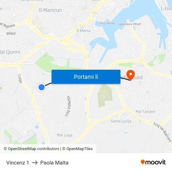 Vincenz 1 to Paola Malta map