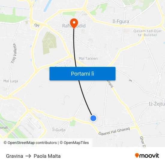 Gravina to Paola Malta map