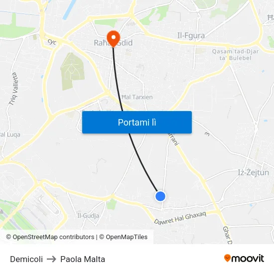 Demicoli to Paola Malta map