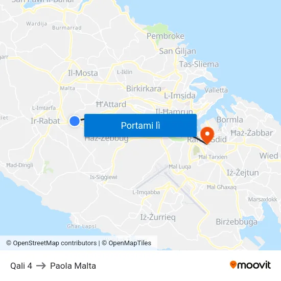 Qali 4 to Paola Malta map