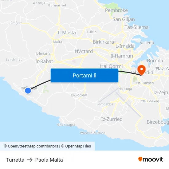 Turretta to Paola Malta map