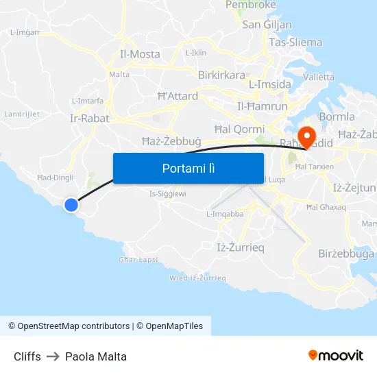 Cliffs to Paola Malta map