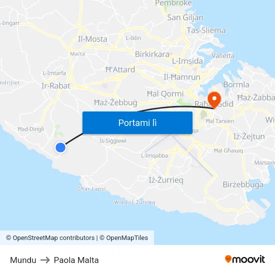 Mundu to Paola Malta map