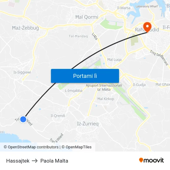 Hassajtek to Paola Malta map