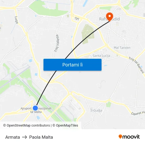 Armata to Paola Malta map