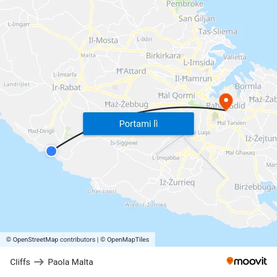 Cliffs to Paola Malta map