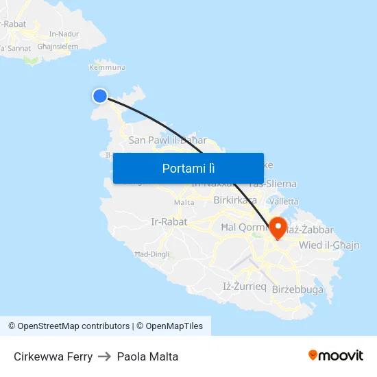 Cirkewwa Ferry to Paola Malta map