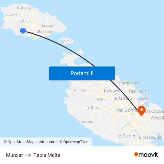 Munxar to Paola Malta map