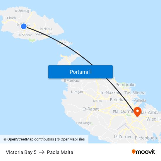 Victoria Bay 5 to Paola Malta map