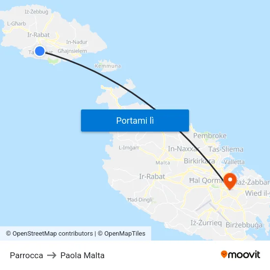 Parrocca to Paola Malta map
