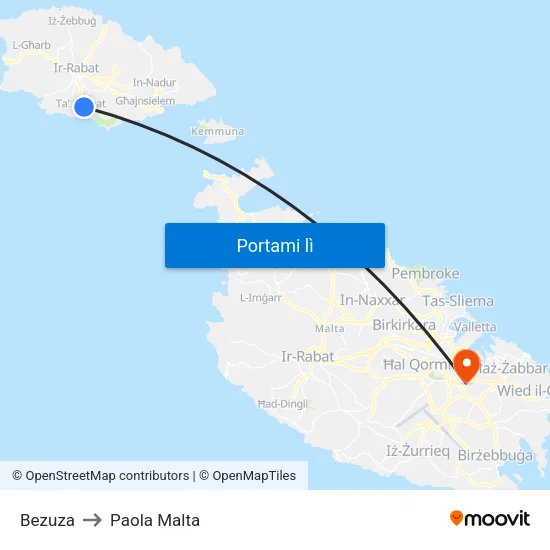 Bezuza to Paola Malta map