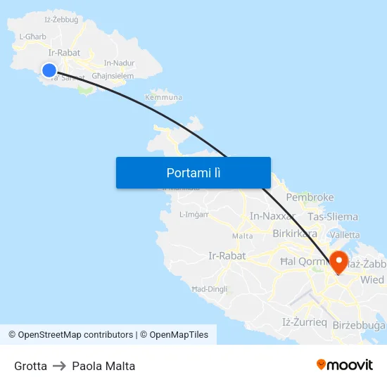 Grotta to Paola Malta map
