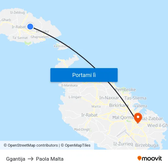 Ggantija to Paola Malta map