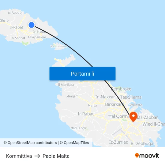 Kommittiva to Paola Malta map