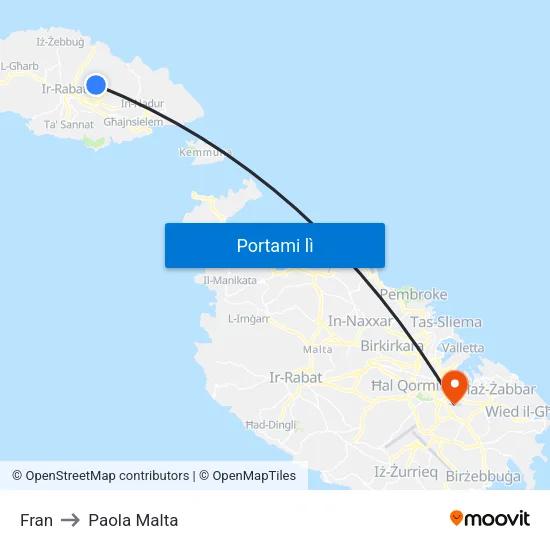 Fran to Paola Malta map