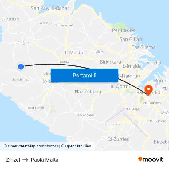 Zinzel to Paola Malta map