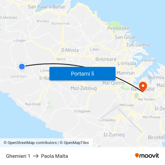 Ghemieri 1 to Paola Malta map