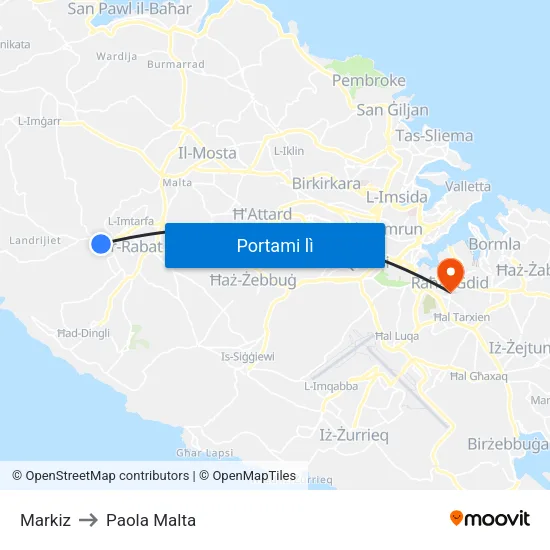 Markiz to Paola Malta map