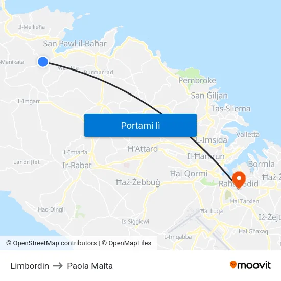 Limbordin to Paola Malta map
