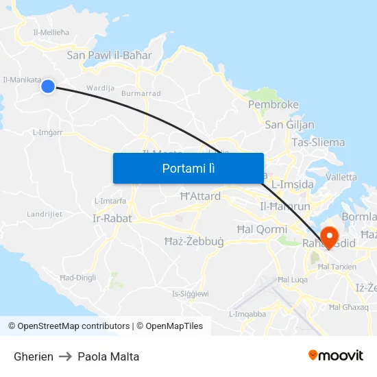 Gherien to Paola Malta map