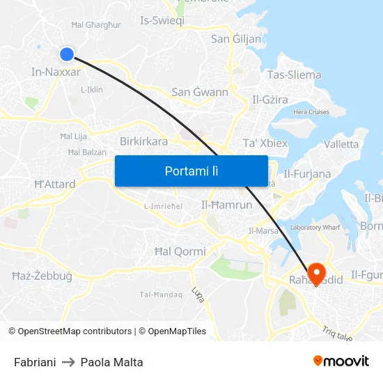 Fabriani to Paola Malta map