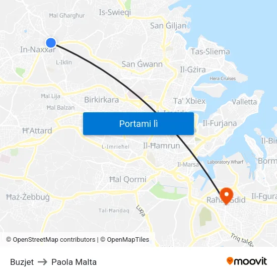Buzjet to Paola Malta map