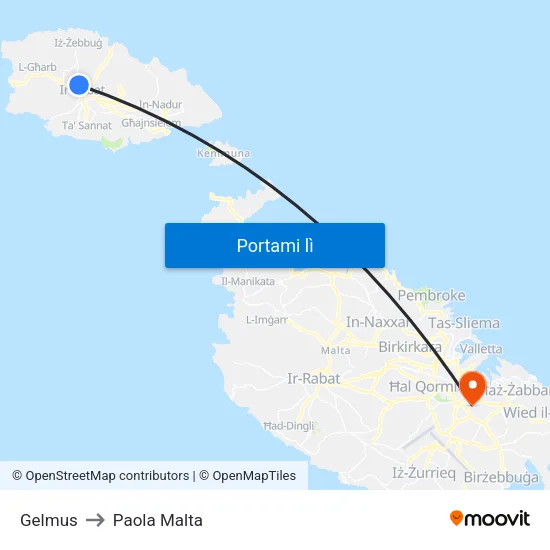 Gelmus to Paola Malta map