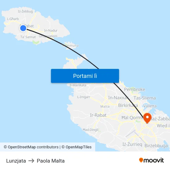 Lunzjata to Paola Malta map