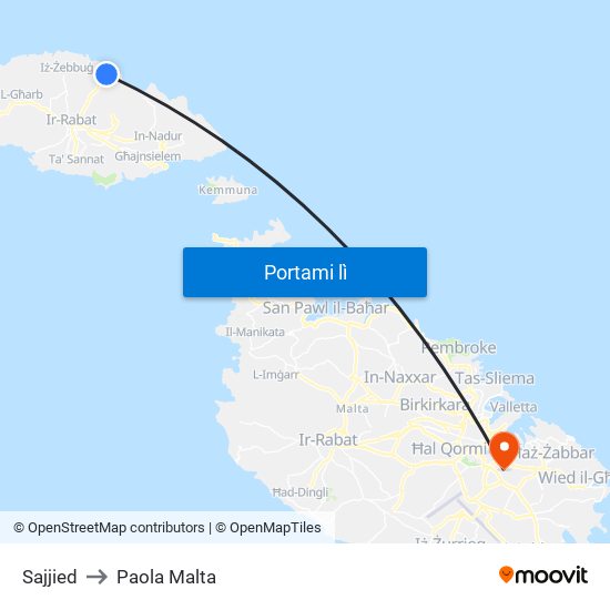 Sajjied to Paola Malta map