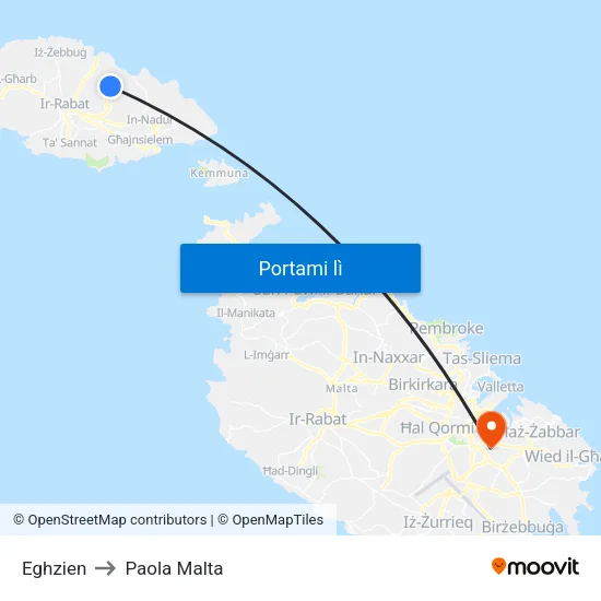 Eghzien to Paola Malta map