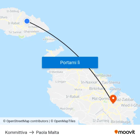 Kommittiva to Paola Malta map