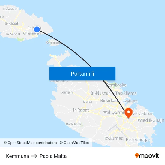 Kemmuna to Paola Malta map
