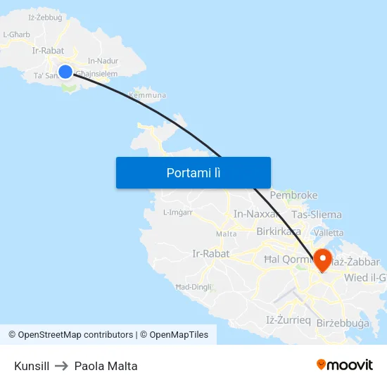 Kunsill to Paola Malta map
