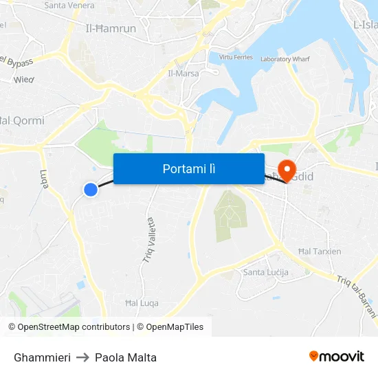 Ghammieri to Paola Malta map