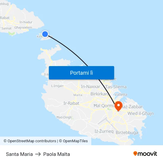 Santa Maria to Paola Malta map