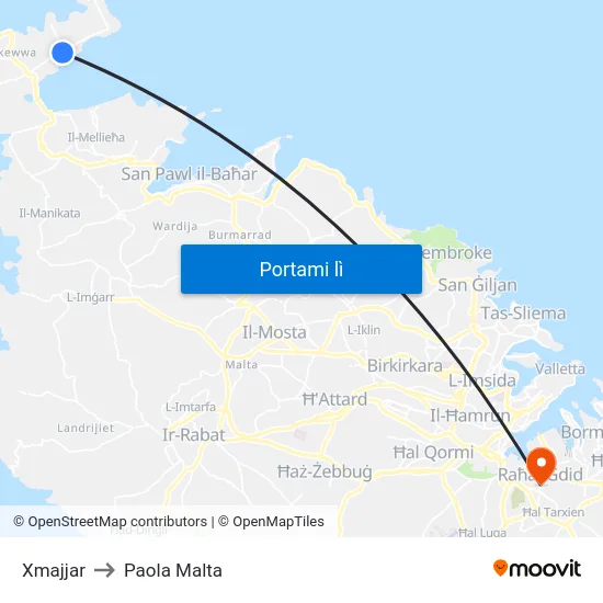 Xmajjar to Paola Malta map