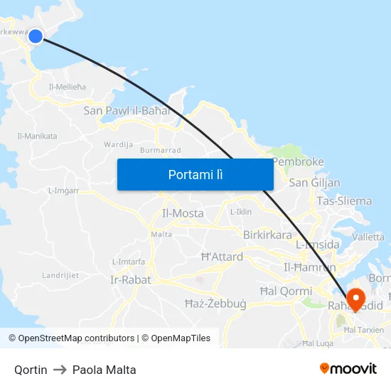 Qortin to Paola Malta map