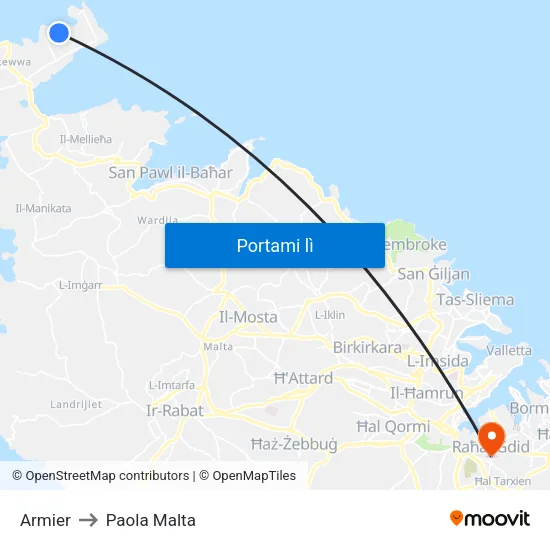 Armier to Paola Malta map