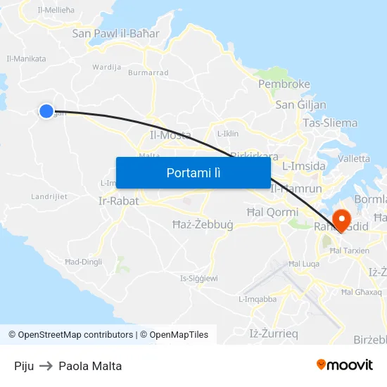 Piju to Paola Malta map