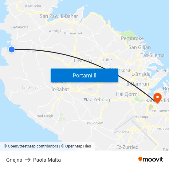 Gnejna to Paola Malta map