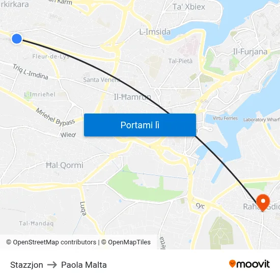 Stazzjon to Paola Malta map