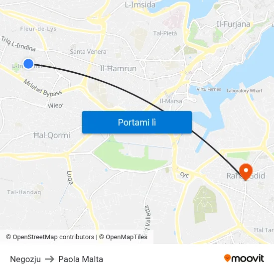 Negozju to Paola Malta map