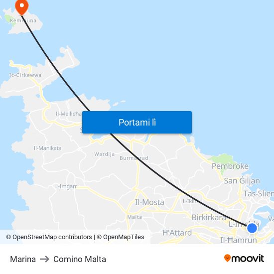 Marina to Comino Malta map