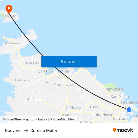 Bouverie to Comino Malta map