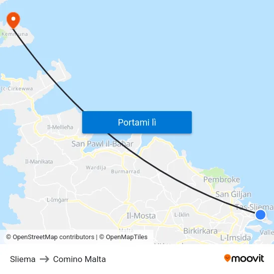 Sliema to Comino Malta map