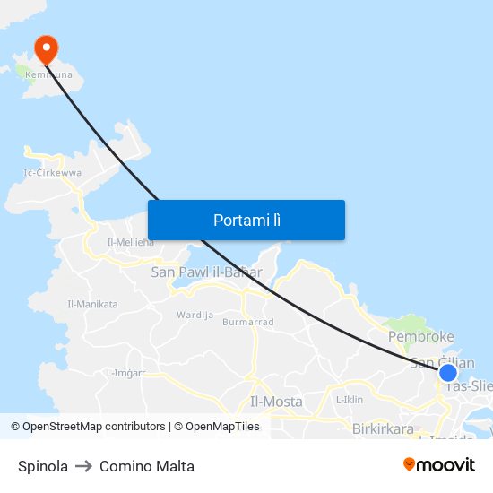 Spinola to Comino Malta map