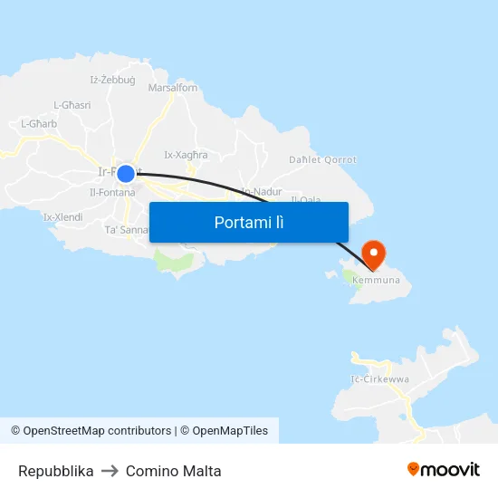 Repubblika to Comino Malta map